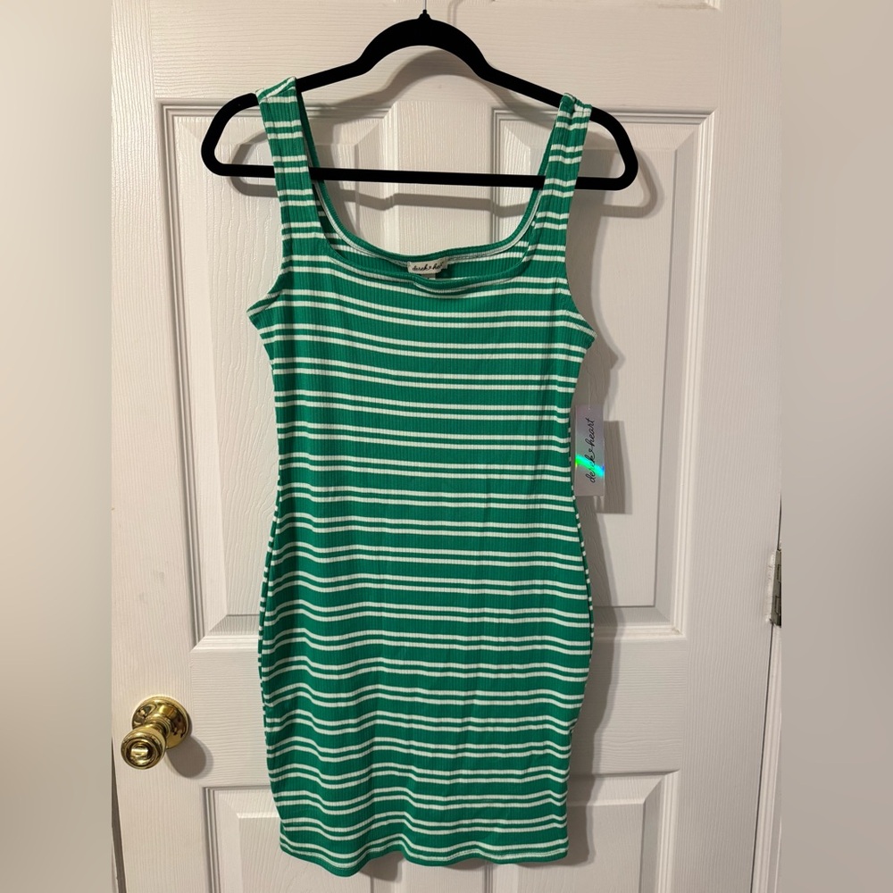 Derek Heart Green and White Striped Mini Dress